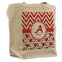 Ladybugs & Chevron Reusable Cotton Grocery Bag (Personalized)