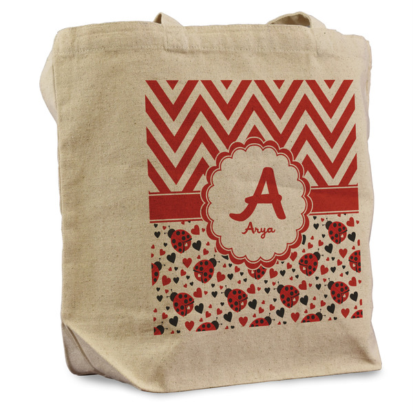 Custom Ladybugs & Chevron Reusable Cotton Grocery Bag - Single (Personalized)