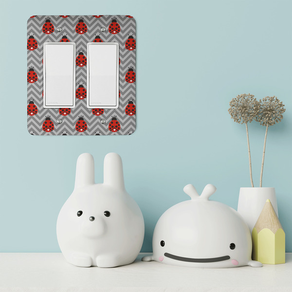 Ladybugs & Chevron Rocker Light Switch Covers - Double - IN CONTEXT