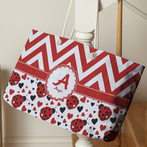 Ladybugs & Chevron Large Rope Tote - Life Style