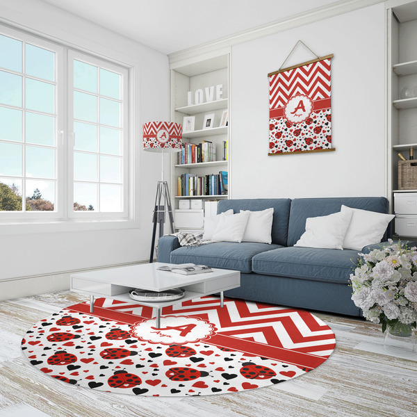 Ladybugs & Chevron Round Area Rug - IN CONTEXT