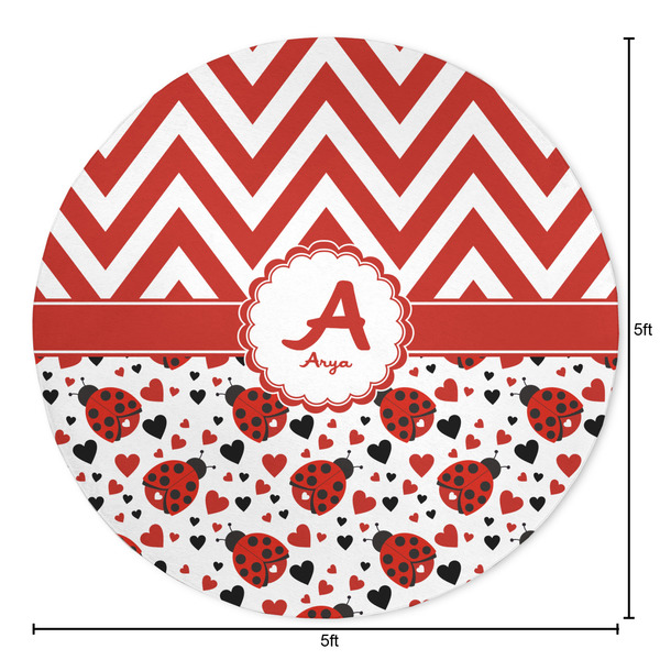Ladybugs & Chevron Round Area Rug - Size
