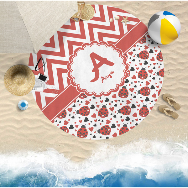 Ladybugs & Chevron Round Beach Towel Lifestyle