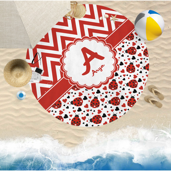 Ladybugs & Chevron Round Beach Towel Lifestyle