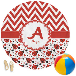 Ladybugs & Chevron Round Beach Towel (Personalized)