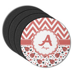 Ladybugs & Chevron Round Rubber Backed Coasters - Set of 4 (Personalized)
