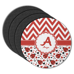 Ladybugs & Chevron Round Rubber Backed Coasters - Set of 4 (Personalized)