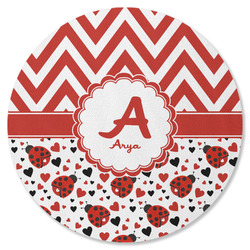 Ladybugs & Chevron Round Rubber Backed Coaster (Personalized)