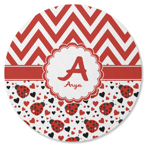 Custom Ladybugs & Chevron Round Rubber Backed Coaster (Personalized)