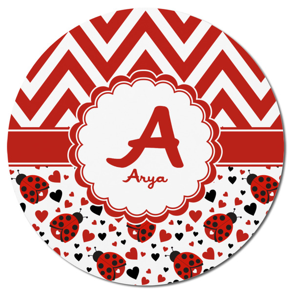 Ladybugs & Chevron Round Fridge Magnet - FRONT