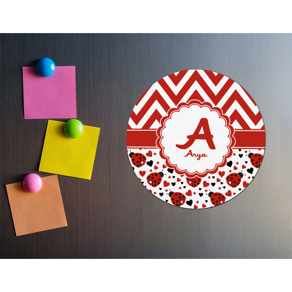 Ladybugs & Chevron Round Fridge Magnet - LIFESTYLE