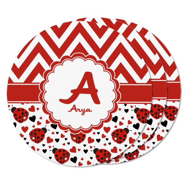 Ladybugs & Chevron Round Fridge Magnet - THREE