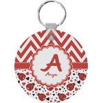 Ladybugs & Chevron Round Plastic Keychain (Personalized)