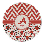 Ladybugs & Chevron Round Linen Placemat - Single Sided (Personalized)