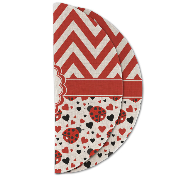 Ladybugs & Chevron Round Linen Placemats - HALF FOLDED (double sided)