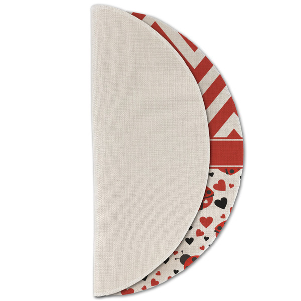 Ladybugs & Chevron Round Linen Placemats - HALF FOLDED (single sided)