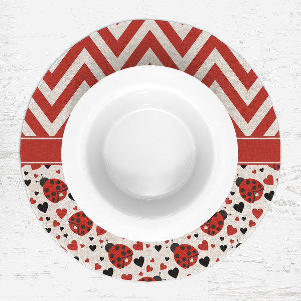 Ladybugs & Chevron Round Linen Placemats - LIFESTYLE (single)