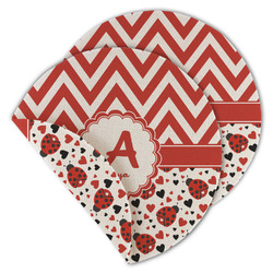 Ladybugs & Chevron Round Linen Placemat - Double Sided - Set of 4 (Personalized)