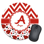 Ladybugs & Chevron Round Mouse Pad (Personalized)