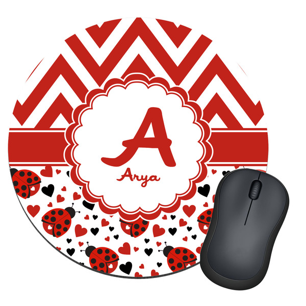 Custom Ladybugs & Chevron Round Mouse Pad (Personalized)
