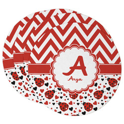 Ladybugs & Chevron Round Paper Coasters w/ Name and Initial