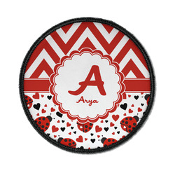 Ladybugs & Chevron Iron On Round Patch w/ Name and Initial