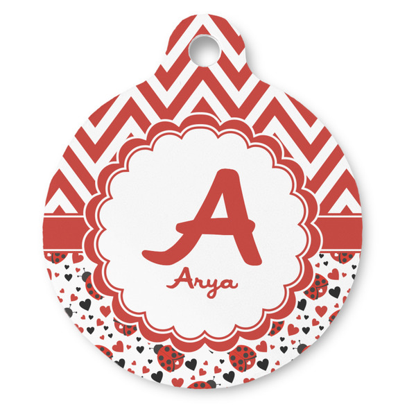 Custom Ladybugs & Chevron Round Pet ID Tag (Personalized)