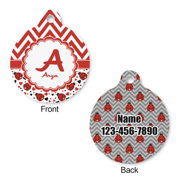 Ladybugs & Chevron Round Pet Tag - Front & Back