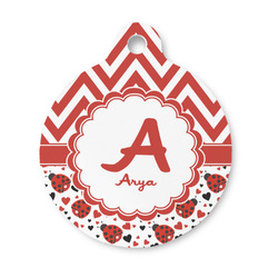 Ladybugs & Chevron Round Pet ID Tag - Small (Personalized)