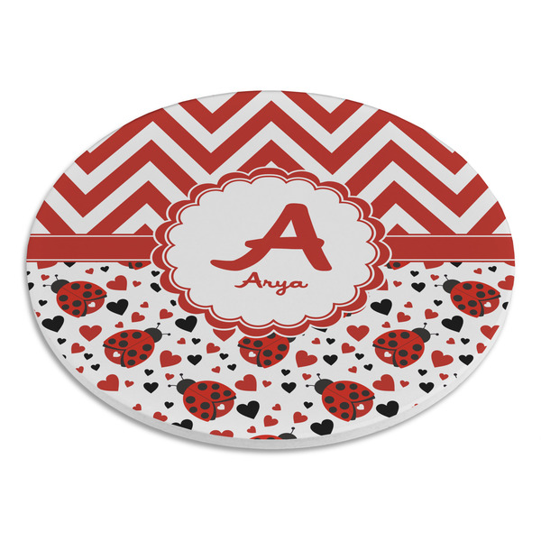 Ladybugs & Chevron Round Stone Trivet - Angle View