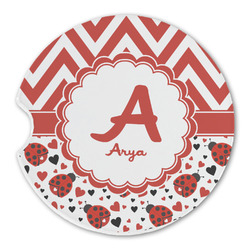 Ladybugs & Chevron Sandstone Car Coaster - Single (Personalized)