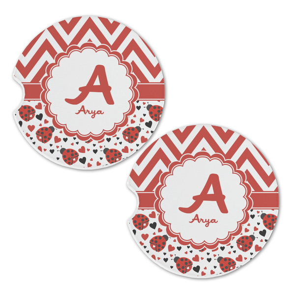 Ladybugs & Chevron Sandstone Car Coasters - Set of 2