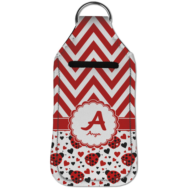 Ladybugs & Chevron Sanitizer Holder Keychain - Large (Front)