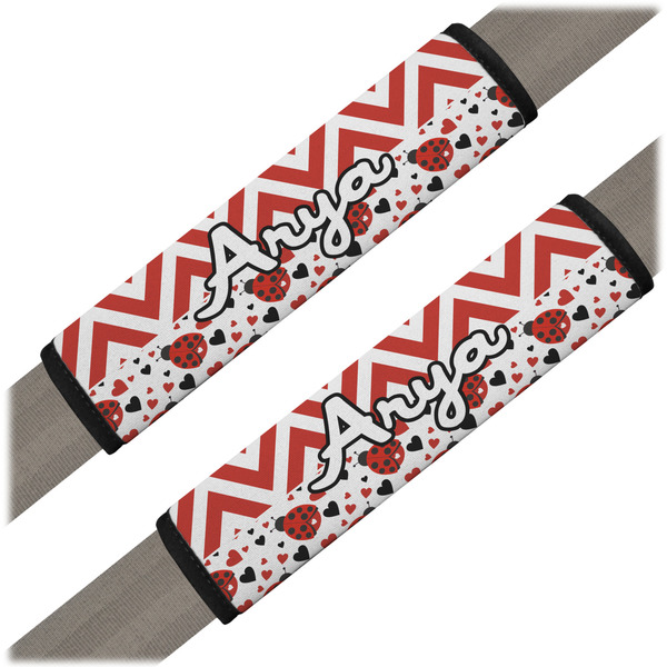 Custom Ladybugs & Chevron Seat Belt Covers (Set of 2) (Personalized)