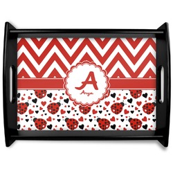 Ladybugs & Chevron Black Wooden Tray - Large (Personalized)