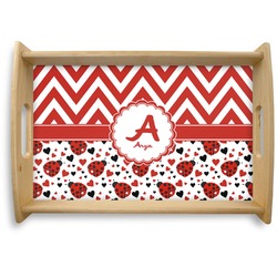Ladybugs & Chevron Natural Wooden Tray - Small (Personalized)