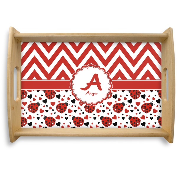 Custom Ladybugs & Chevron Natural Wooden Tray - Small (Personalized)