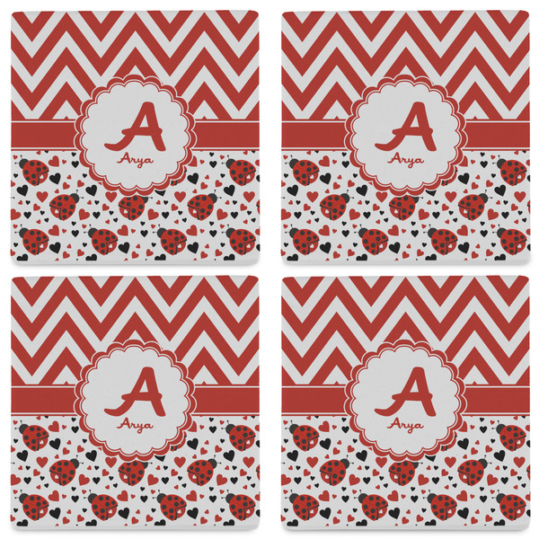 Ladybugs & Chevron Set of 4 Sandstone Coasters - See All 4 View