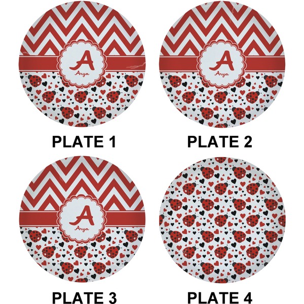 Ladybugs & Chevron Set of Lunch / Dinner Plates (Approval)