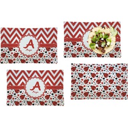 Ladybugs & Chevron Set of 4 Glass Rectangular Lunch / Dinner Plate (Personalized)