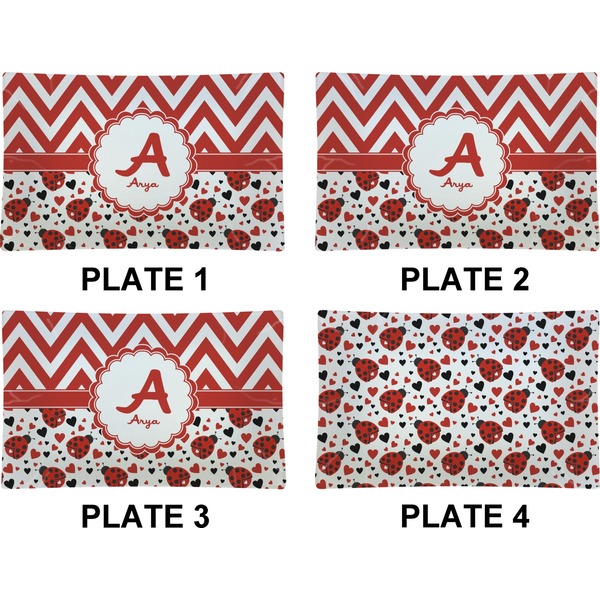 Ladybugs & Chevron Set of Rectangular Dinner Plates (Approval)