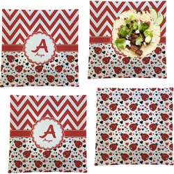 Ladybugs & Chevron Set of 4 Glass Square Lunch / Dinner Plate 9.5" (Personalized)
