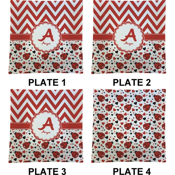 Ladybugs & Chevron Set of Square Dinner Plates (Approval)