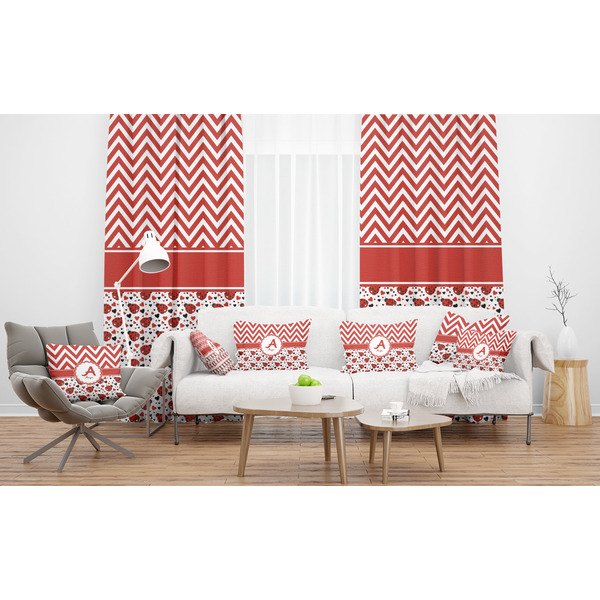 Ladybugs & Chevron Sheer and Custom Curtains in Room with Matching Pillows