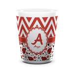 Ladybugs & Chevron Ceramic Shot Glass - 1.5 oz - White - Set of 4 (Personalized)