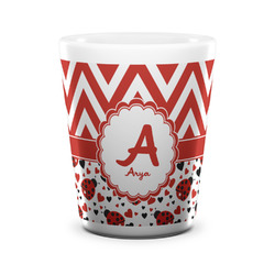Ladybugs & Chevron Ceramic Shot Glass - 1.5 oz - White - Set of 4 (Personalized)