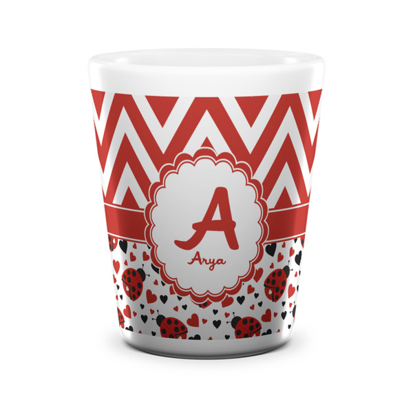 Ladybugs & Chevron Shot Glass - White - FRONT