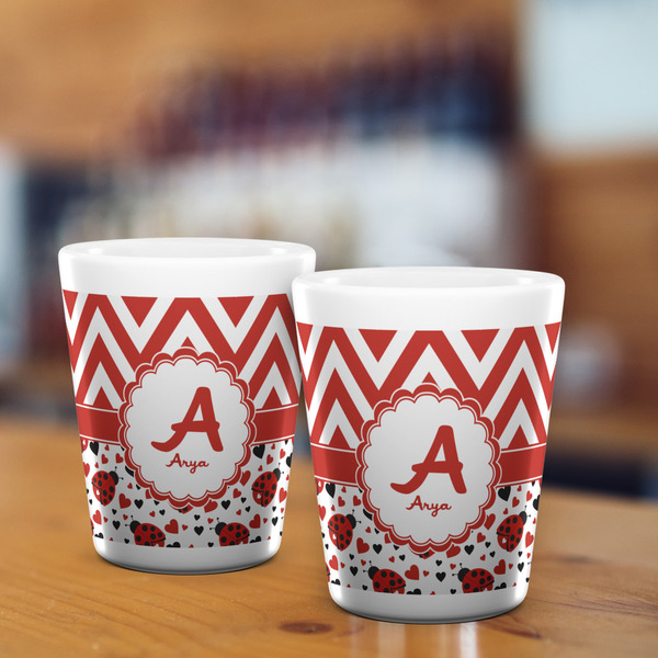 Ladybugs & Chevron Shot Glass - White - LIFESTYLE