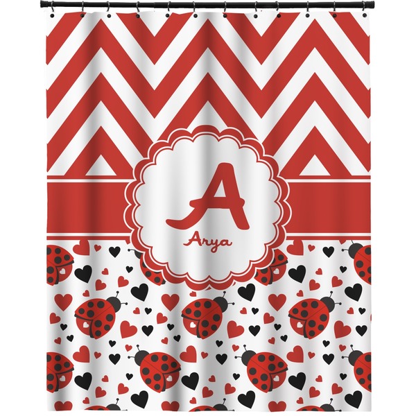 Custom Ladybugs & Chevron Extra Long Shower Curtain - 70"x84" (Personalized)