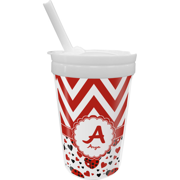 Custom Ladybugs & Chevron Sippy Cup with Straw (Personalized)